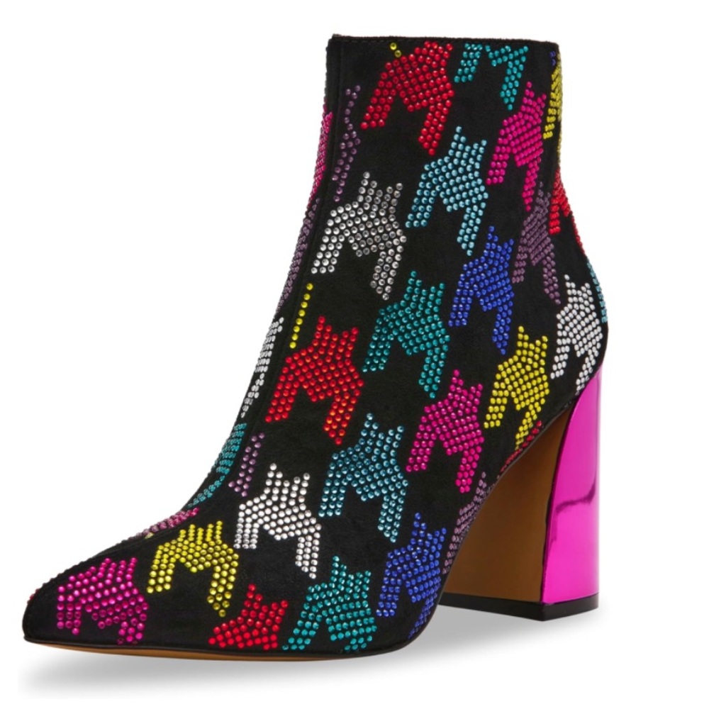 Betsey Johnson Marrina Sequence Houndstooth‎ Print ankle boots Bootie size 5